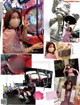 A collage of photos of a woman wearing a face mask.