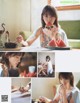 A collage of photos of a girl eating watermelon.